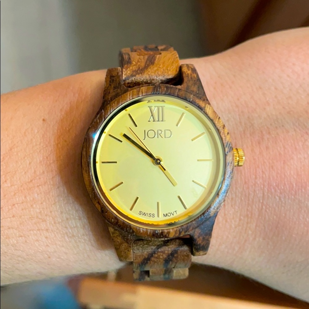 JORD gold faced watch with wood